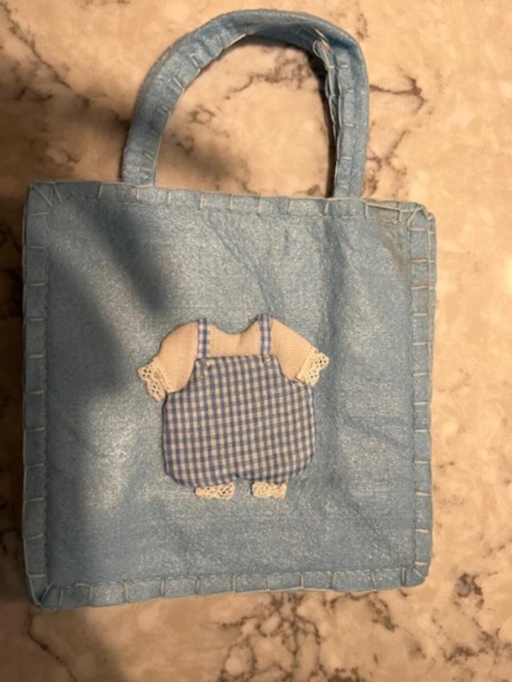 NEW 6 Vntg Baby Blue Felt Party Bag w/Blue Romper Applique/Baby Shower/Birthday